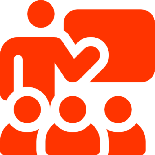 Lecture symbol with three listeners
